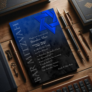 Invitación Bar Mitzvah Estrella azul elegante de David Ombre