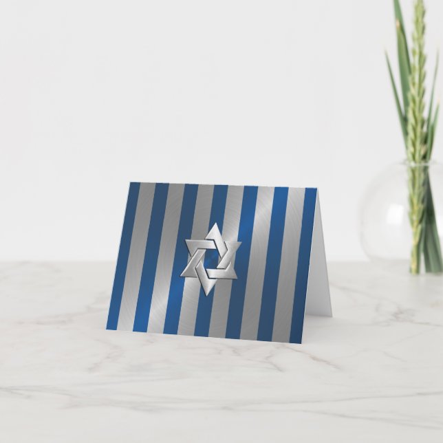 Invitación Bar Mitzvah Estrella azul y plateada de David (Anverso)