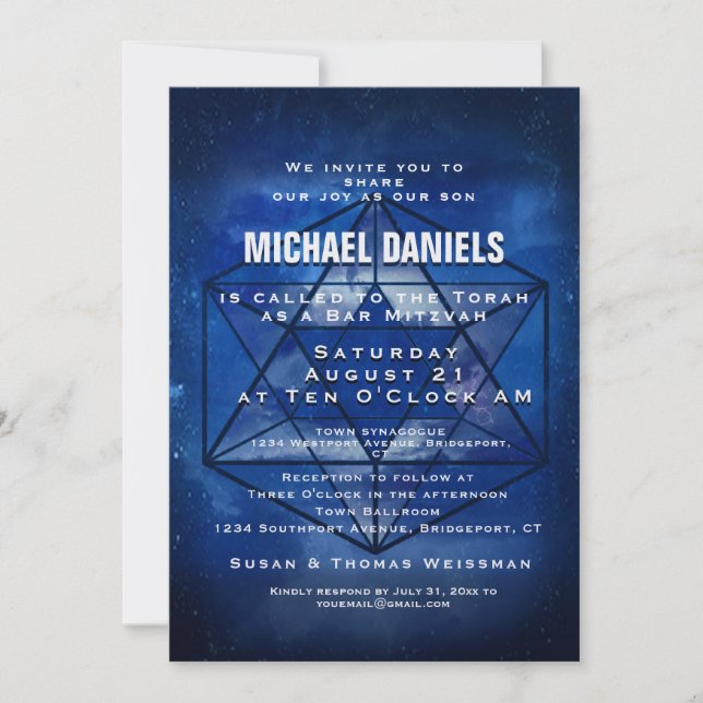 Invitación Bar Mitzvah Estrella de David Blue Space (Anverso)