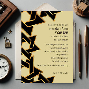 Invitación Bar Mitzvah Estrella de David dorada y negra