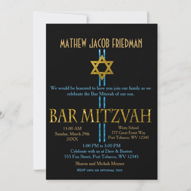 Invitación Bar Mitzvah | Estrella de David | Negro (Anverso)