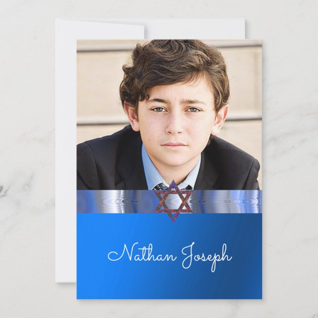 Invitación Bar Mitzvah, estrella de David, personalizado (Anverso)