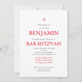 Invitación Bar Mitzvah Estrella del Patrón Rojo de David Judí