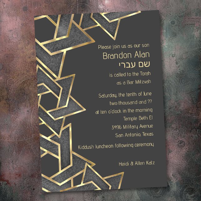 Invitación Bar Mitzvah Estrella dorada gris oscura de David (Subido por el creador)
