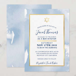 Invitación BAR MITZVAH estrella dorada inteligente color azul