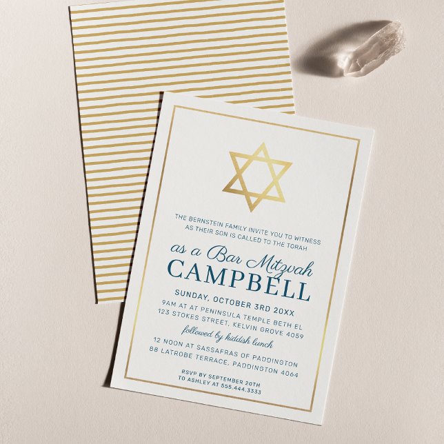 Invitación BAR MITZVAH estrella dorada tradicional azul oscur (Subido por el creador)
