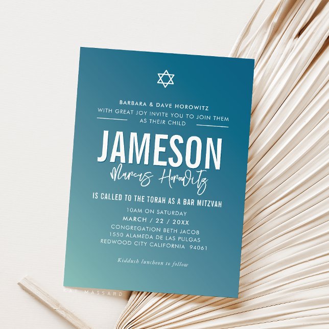 Invitación BAR MITZVAH estrella moderna gradiente de menta az (Subido por el creador)