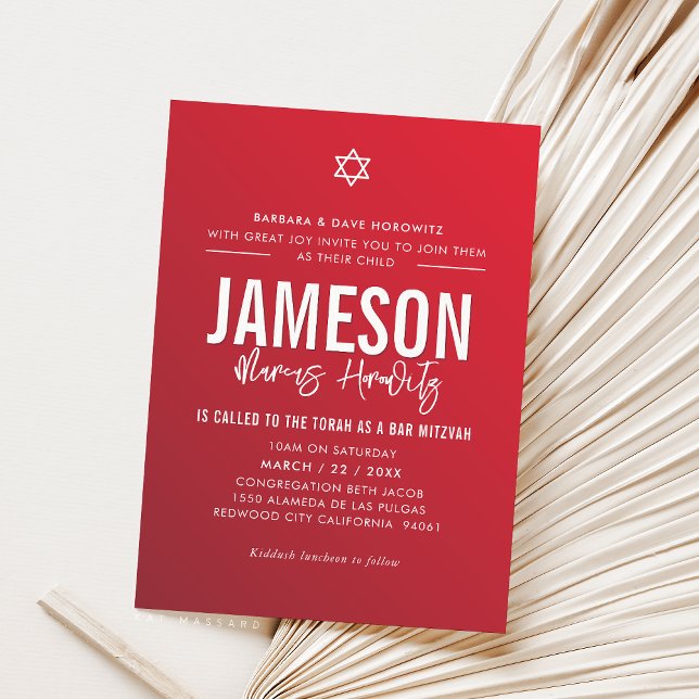 Invitación BAR MITZVAH estrella moderna niño rojo gradiente b (Subido por el creador)
