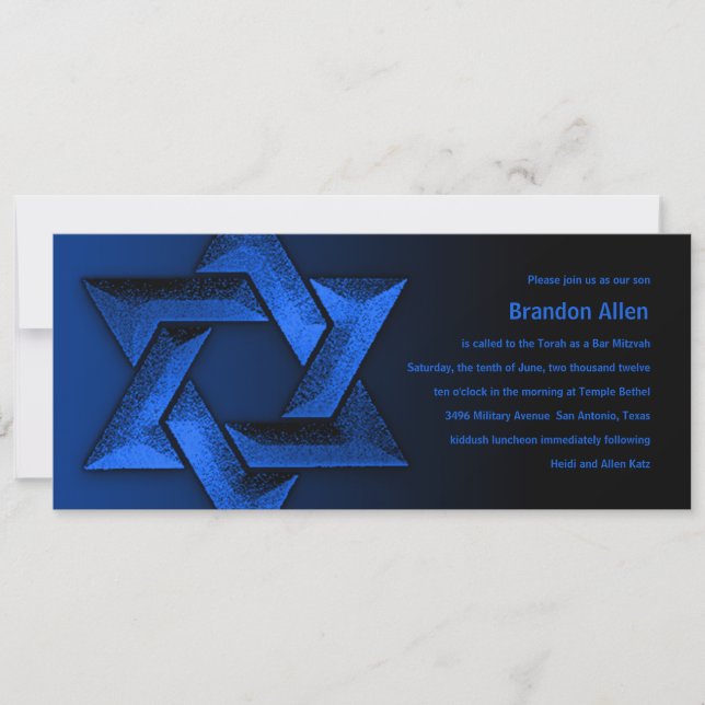 Invitación Bar Mitzvah Estrella negra y azul de David (Anverso)
