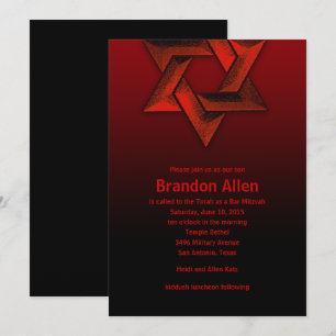 Invitación Bar Mitzvah Estrella negra y roja de David