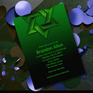 Invitación Bar Mitzvah Estrella negra y verde de David