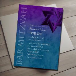 Invitación Bar Mitzvah Estrella Purple de David Ombre