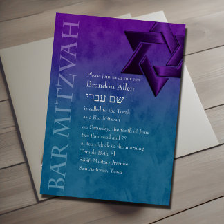 Invitación Bar Mitzvah Estrella Purple de David Ombre