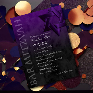 Invitación Bar Mitzvah Estrella Purple de David Ombre