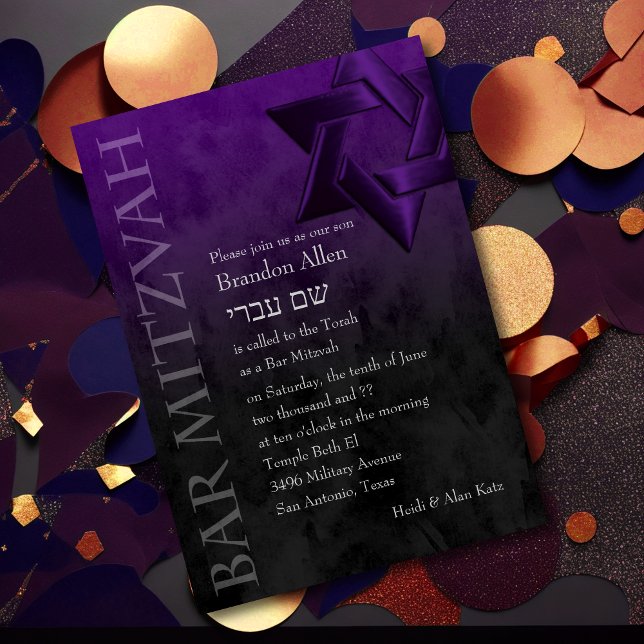 Invitación Bar Mitzvah Estrella Purple de David Ombre (Subido por el creador)