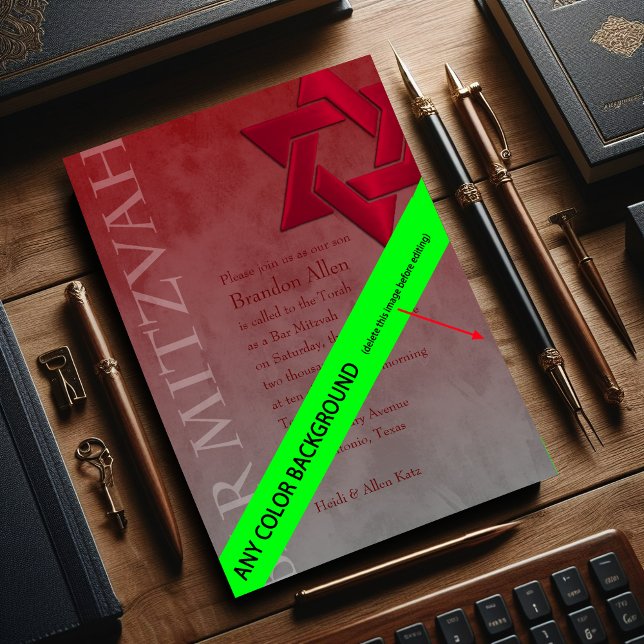 Invitación Bar Mitzvah Estrella Roja de David Ombre (Subido por el creador)