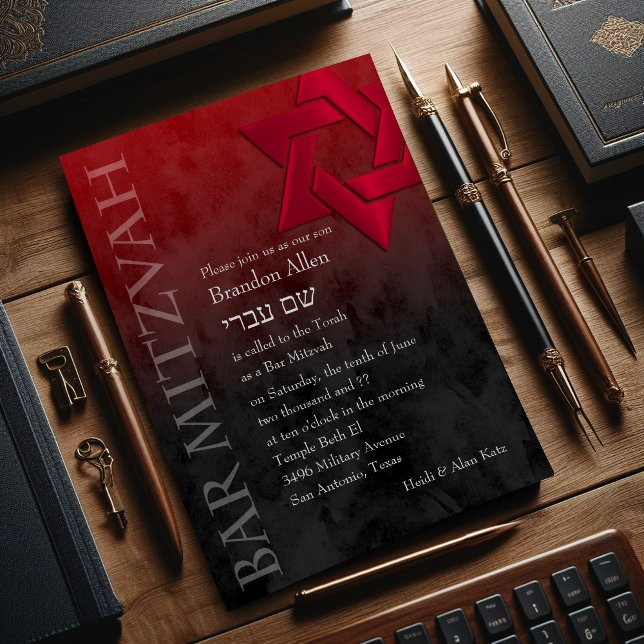 Invitación Bar Mitzvah Estrella Roja de David Ombre (Subido por el creador)