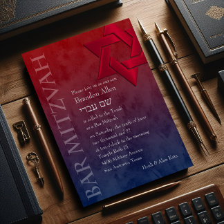 Invitación Bar Mitzvah Estrella Roja de David Ombre con Estil
