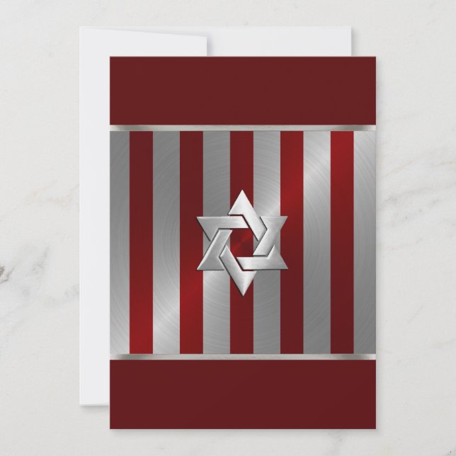 Invitación Bar Mitzvah Estrella roja y plateada de David (Anverso)