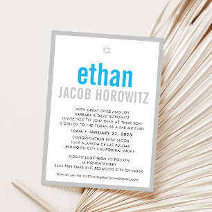 Invitación BAR MITZVAH estrella sencilla nombre moderno aqua 