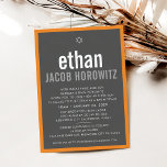 Invitación BAR MITZVAH estrella sencilla nombre moderno naran<br><div class="desc">por kat massard >>> kat@simplysweetPAPERIE.com << CONTACTE ME para la redacción personalizado o para añadir líneas en hebreo Me encanta el diseño, pero me gustaría ver algunos cambios - otro esquema de color, producto, añadir una foto o adaptarlo para una ocasión diferente - no hay preocupaciones simplemente contáctame - ¡me...</div>