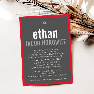 Invitación BAR MITZVAH estrella simple nombre moderno gris ro