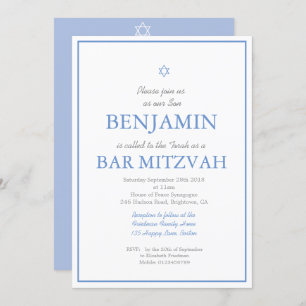 Invitación Bar Mitzvah Estrella simple y elegante de David Je