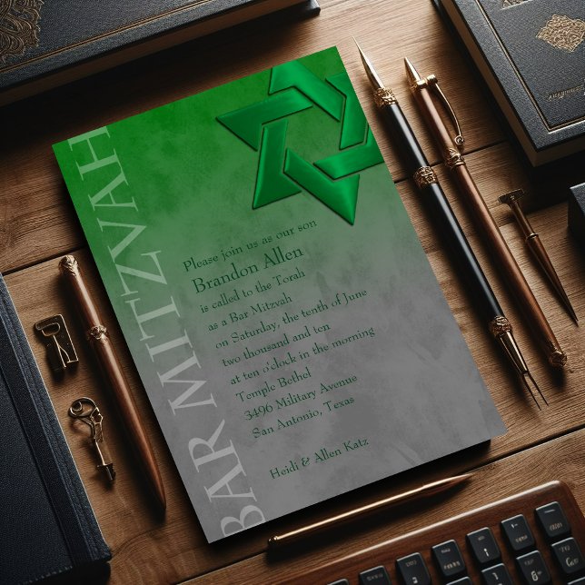 Invitación Bar Mitzvah Estrella Verde de David Ombre (Subido por el creador)
