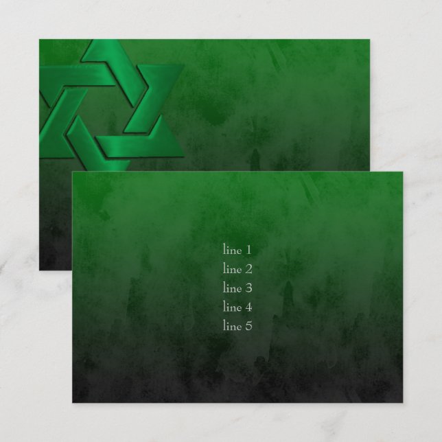 Invitación Bar Mitzvah Estrella Verde de David Ombre (Anverso / Reverso)