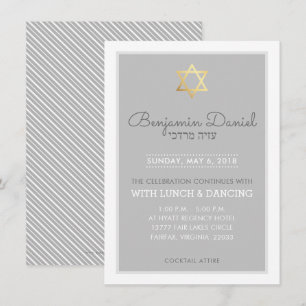 Invitación BAR MITZVAH FIESTA estrella del oro gris - Benjami