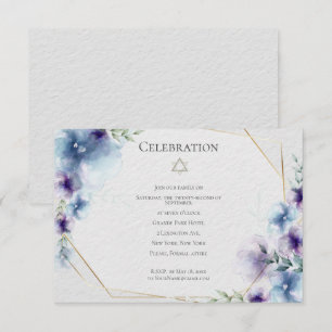 Invitación BAR MITZVAH Floral Acuarela Azul y Violeta