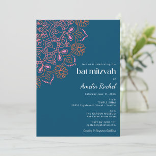 Invitación Bar Mitzvah Floral Mandala Azul Teal Boho