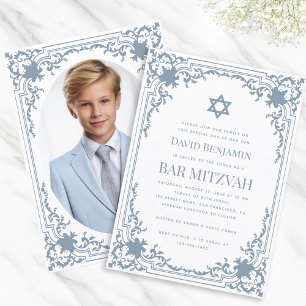 Invitación Bar Mitzvah Foto Azul Polvoriento Estrella de Davi