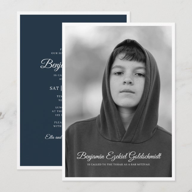 Invitación Bar Mitzvah| Foto clásica y simple Personalizado (Anverso / Reverso)