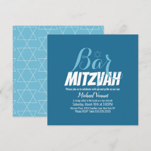 Invitación Bar Mitzvah Geométrico Azul Blanco