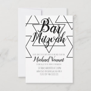 Invitación Bar Mitzvah geométrico en negro y blanco