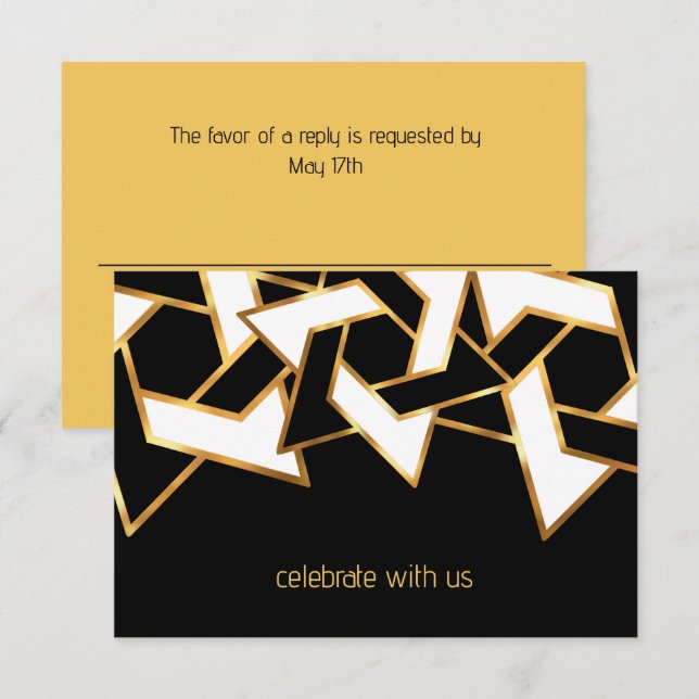 Invitación Bar Mitzvah Gold Black Star of David (Anverso / Reverso)