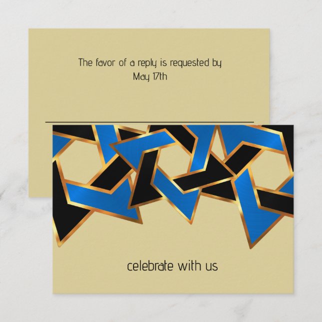 Invitación Bar Mitzvah Gold Blue Estrella de David (Anverso / Reverso)