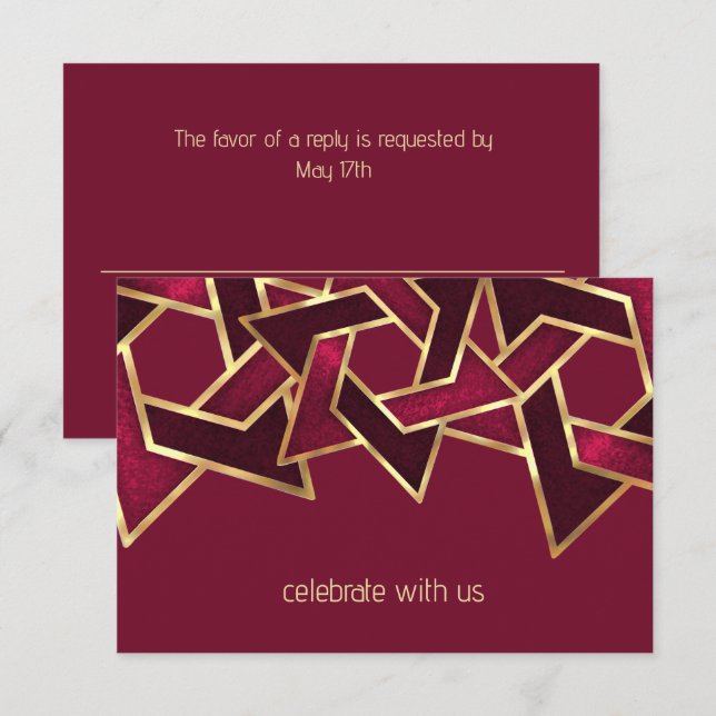 Invitación Bar Mitzvah Gold Burgundy Estrella Roja de David (Anverso / Reverso)