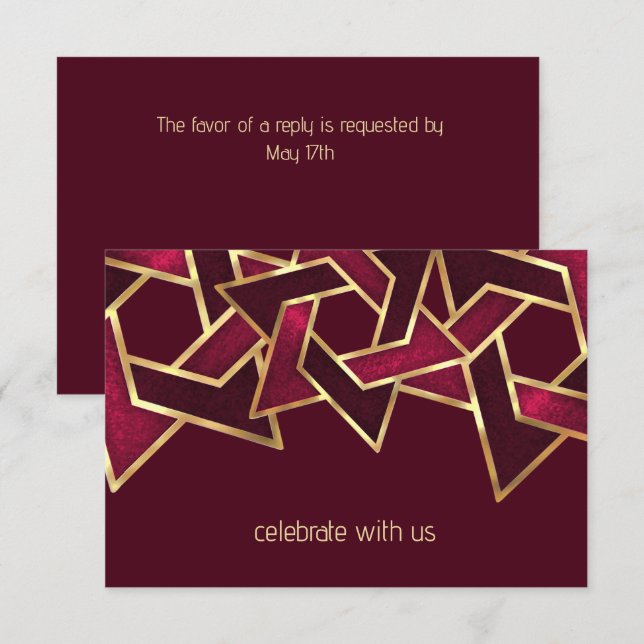 Invitación Bar Mitzvah Gold Burgundy Estrella Roja de David (Anverso / Reverso)