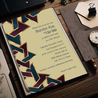 Invitación Bar Mitzvah Gold Estrella azul púrpura de David