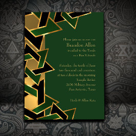 Invitación Bar Mitzvah Gold Green Star of David