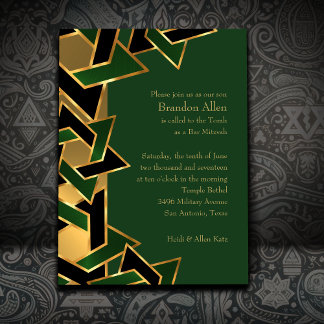 Invitación Bar Mitzvah Gold Green Star of David