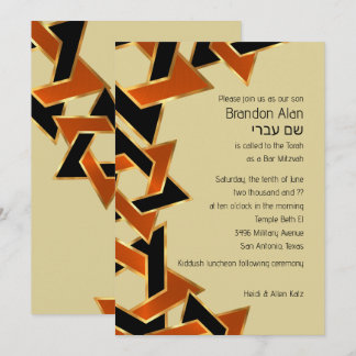 Invitación Bar Mitzvah Gold Naranja Estrella negra de David