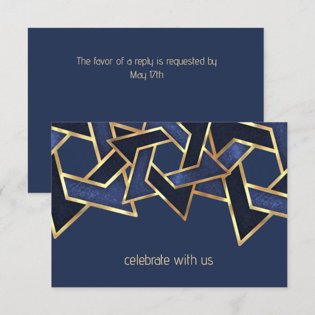 Invitación Bar Mitzvah Gold Navy Estrella azul de David (Anverso / Reverso)