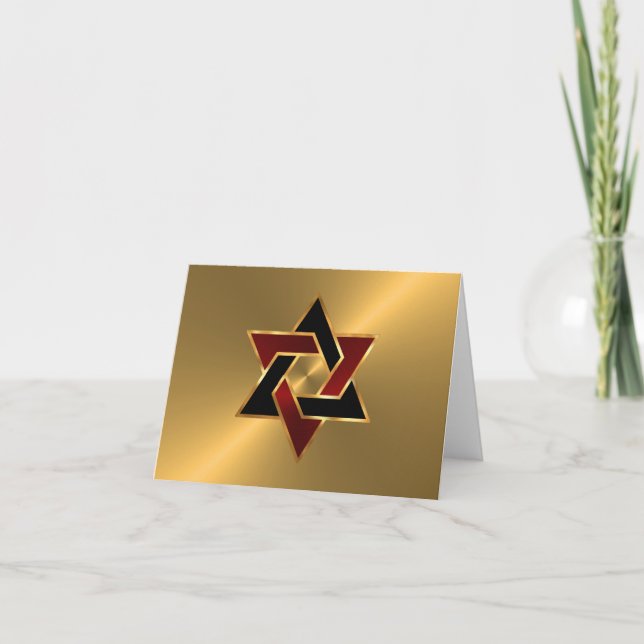 Invitación Bar Mitzvah Gold Red Black Star of David (Anverso)