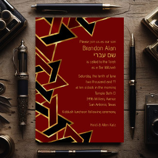Invitación Bar Mitzvah Gold Red Black Star of David