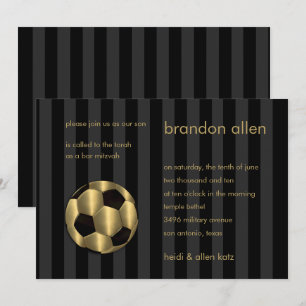 Invitación Bar Mitzvah Gold y Black Soccer Ball