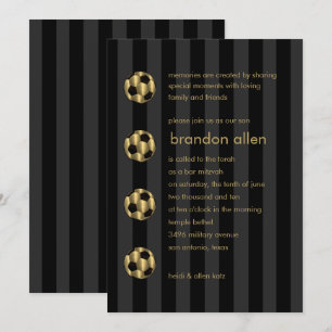 Invitación Bar Mitzvah Gold y Black Soccer Ball