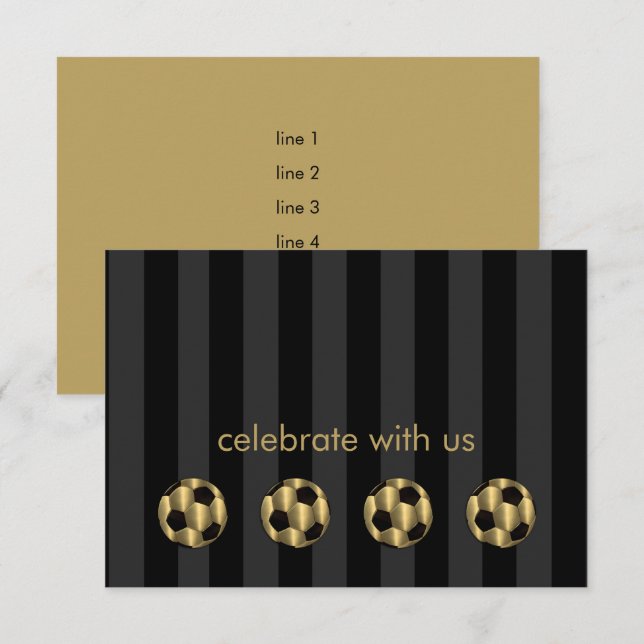 Invitación Bar Mitzvah Gold y Black Soccer Ball (Anverso / Reverso)